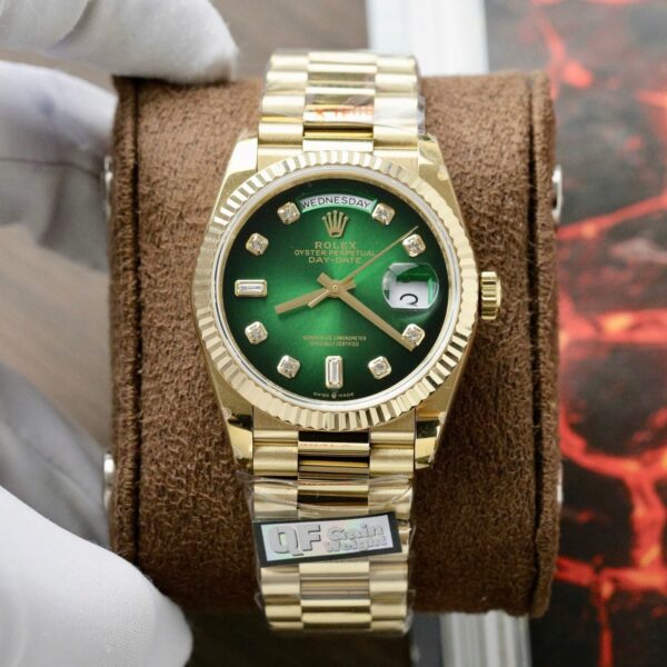 RL D-D 36mm – Gold Grün Diamanten